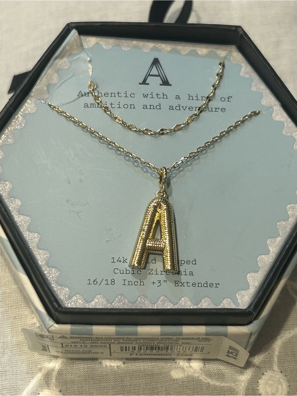 Letter A necklace, NIB
